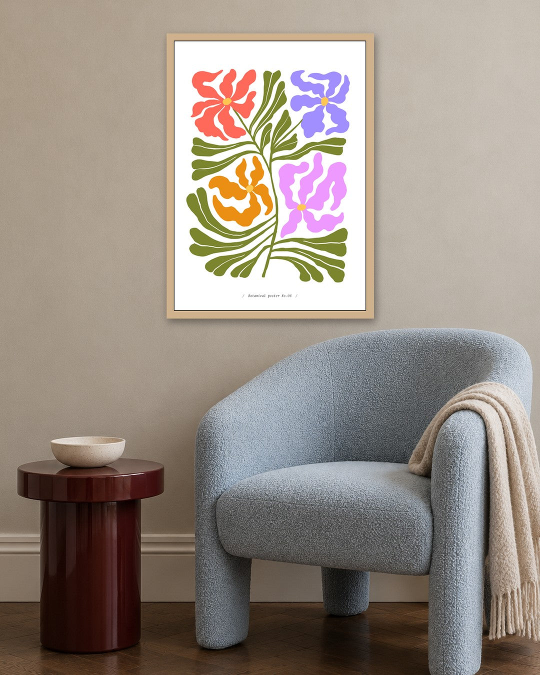 SENT Studio - Blooming Flowers Poster No. 6 - oak frame in a room
