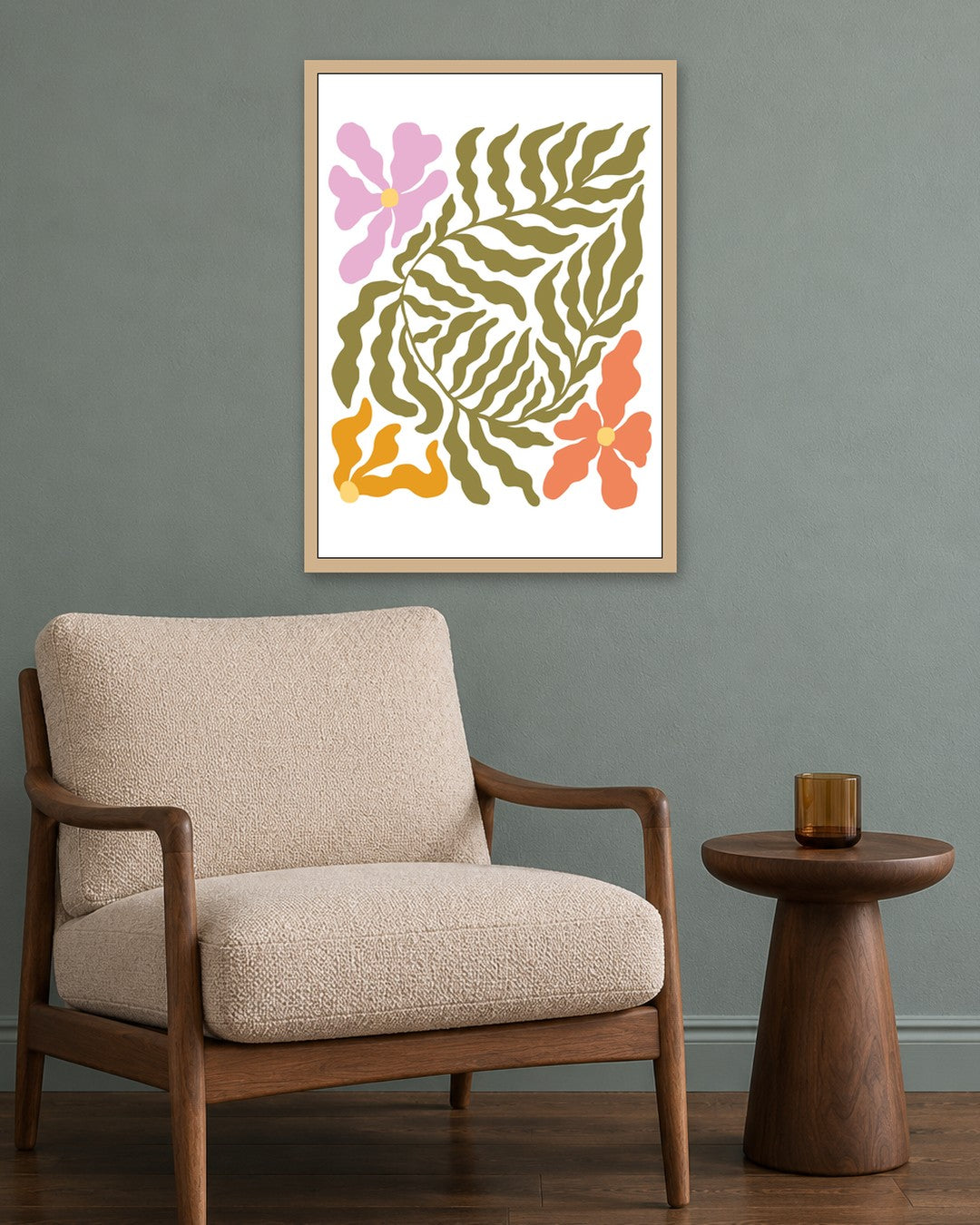 SENT Studio - Blooming Flowers Poster No. 37 - oak frame in a room