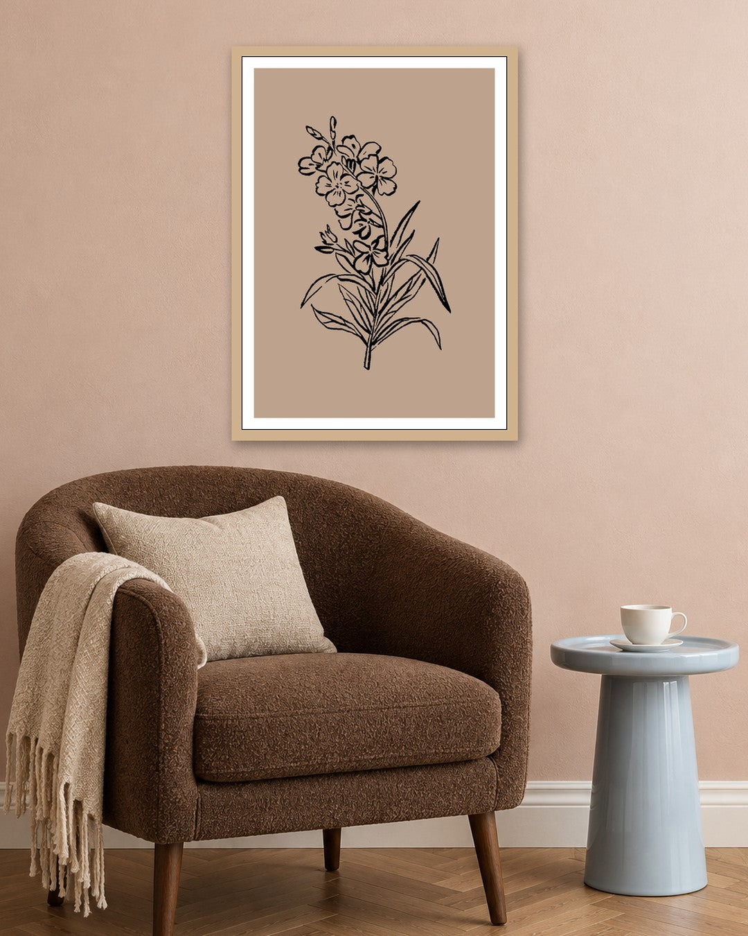 SENT Studio - Blooming Flowers Poster No. 60 - oak frame in a room