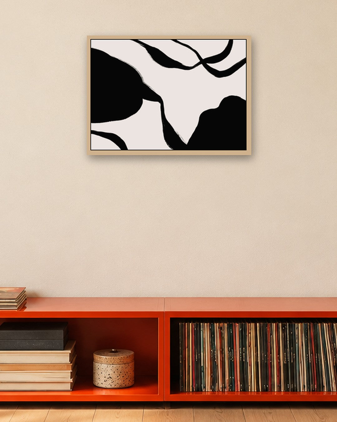 Abstract Form - Black - oak frame in a room