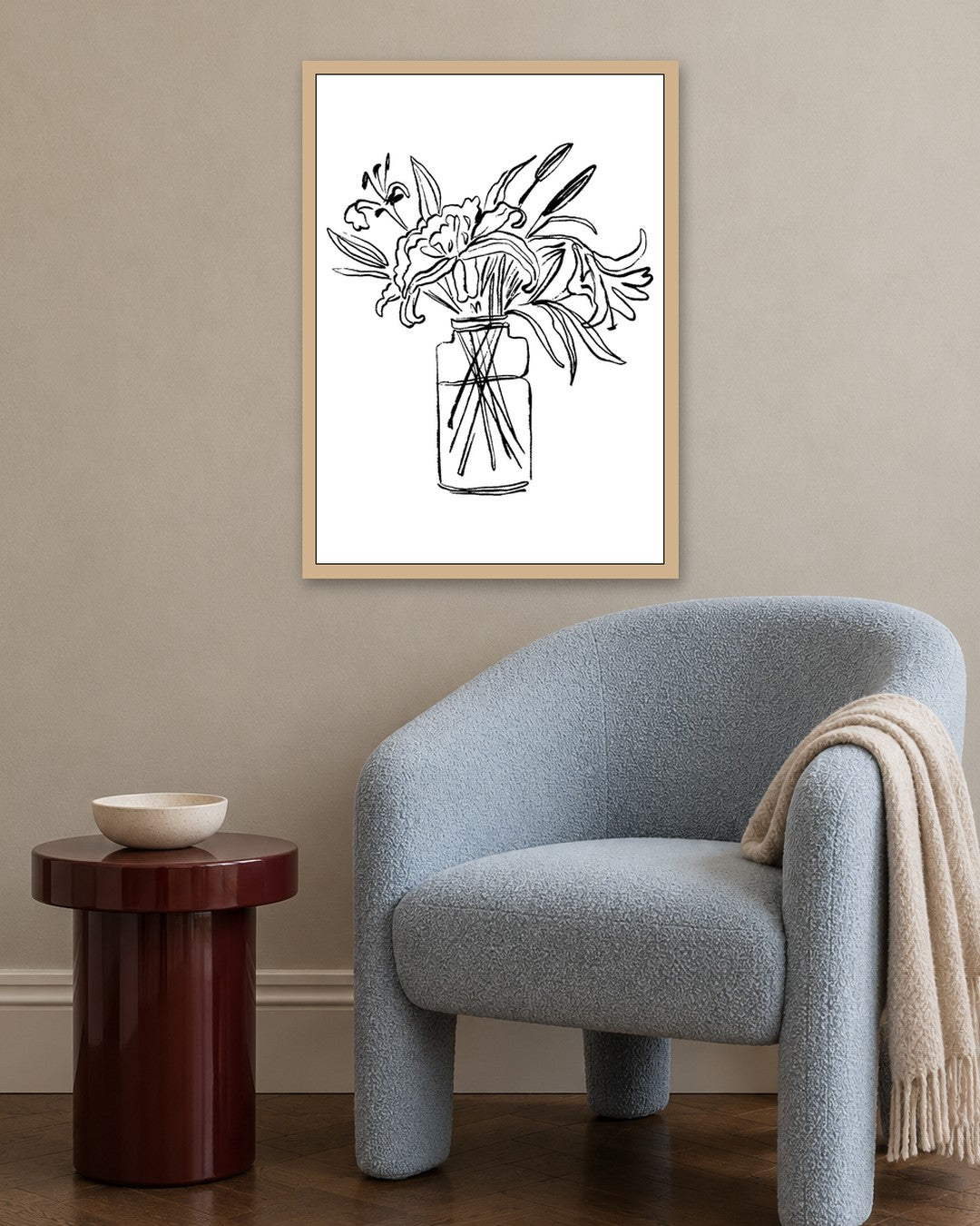 SENT Studio - Blooming Flowers Poster No. 2 - oak frame in a room