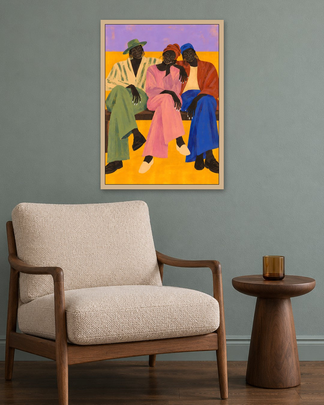 Elise Rowan - Three Friends - oak frame in a room