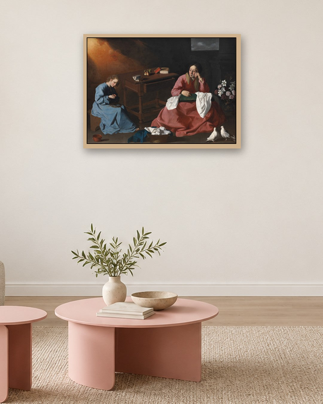 Francisco de Zurbarán - Christ and the Virgin in the House at Nazareth - oak frame in a room