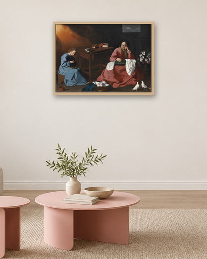 Francisco de Zurbarán - Christ and the Virgin in the House at Nazareth - oak frame in a room