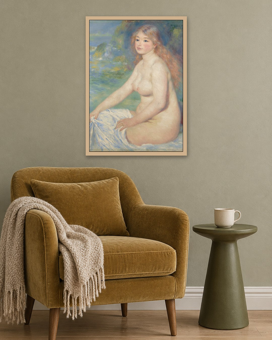 Pierre-Auguste Renoir - Seated Bather - oak frame in a room