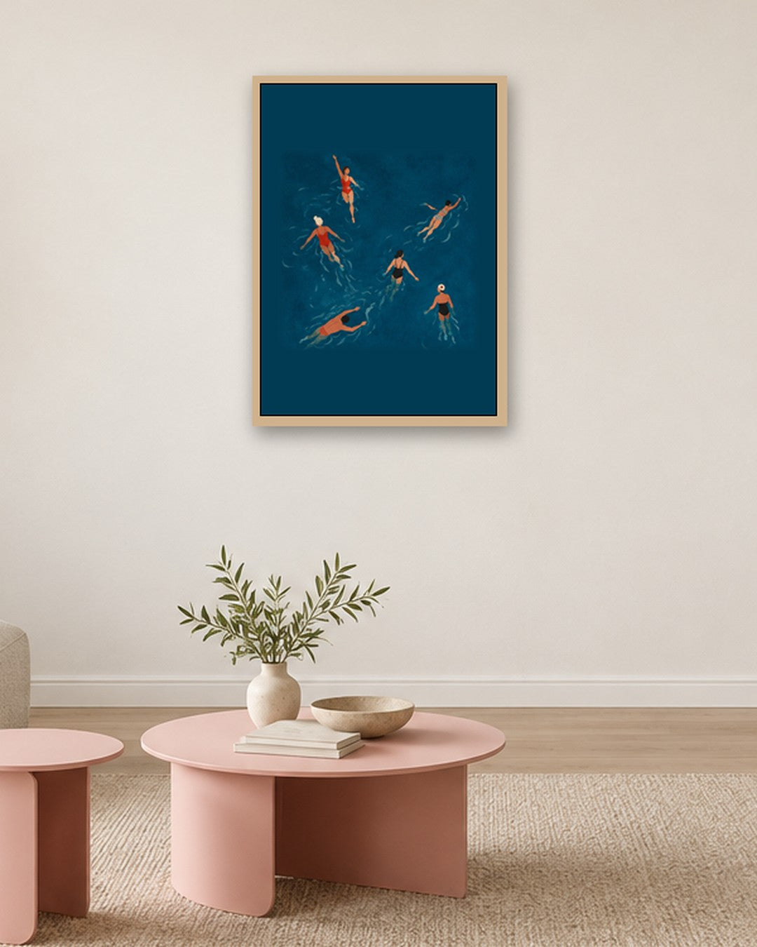 John Smart - Summer Swimmers - oak frame in a room