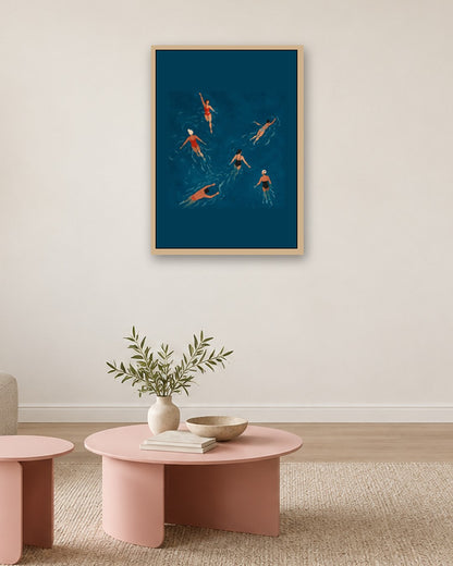 John Smart - Summer Swimmers - oak frame in a room