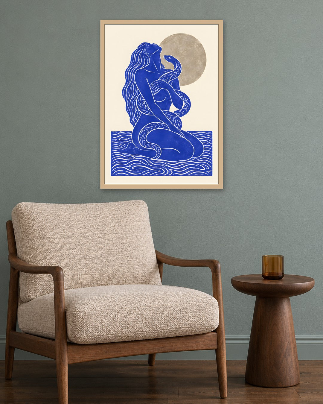 Yavr Johanssen - Moonlit Serpent Embrace - oak frame in a room