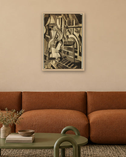 Carl Newman - Abstract--Seated Figure - oak frame in a room