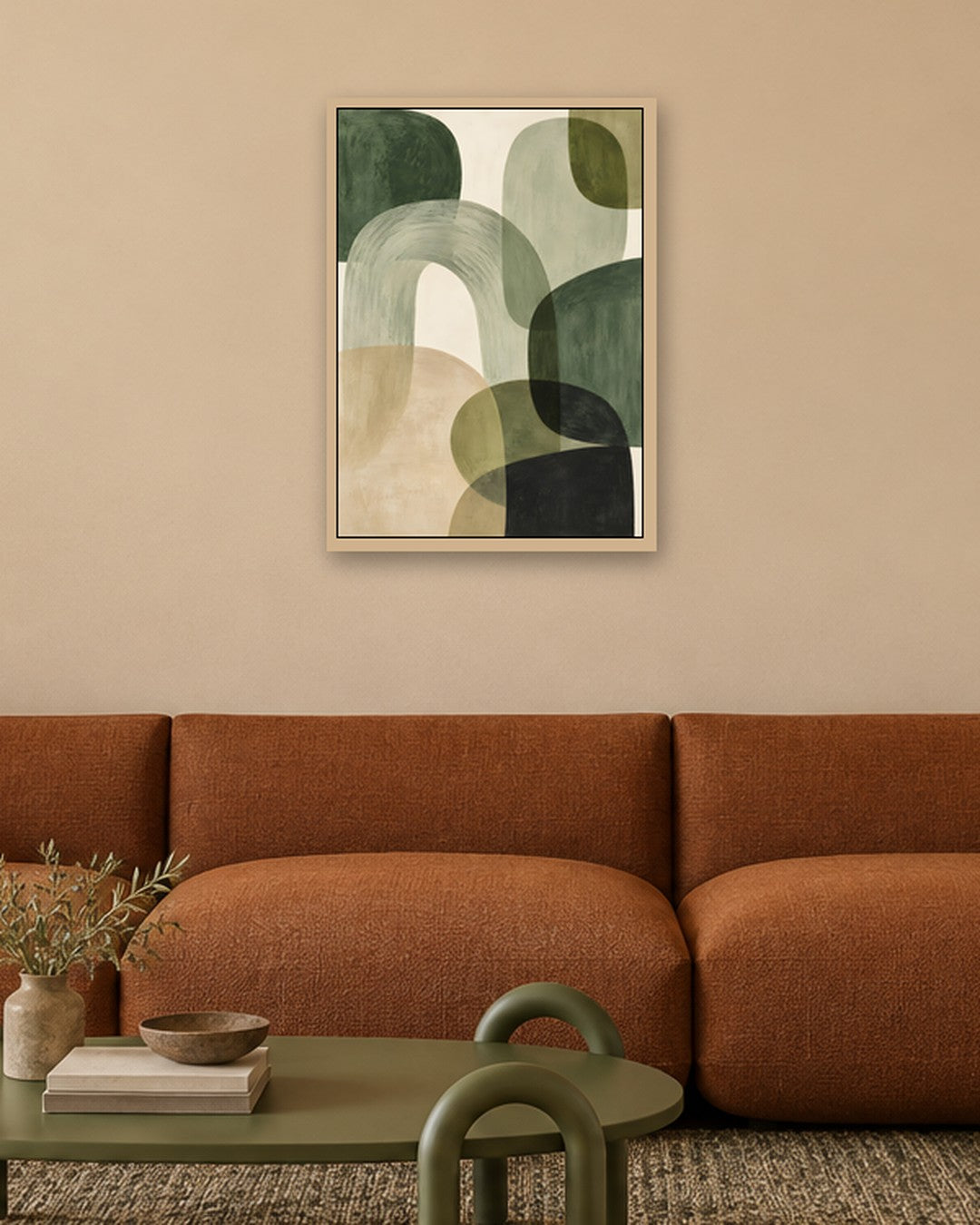 Jennet Hampsonn - Earthy Organic Abstract Layers - oak frame in a room