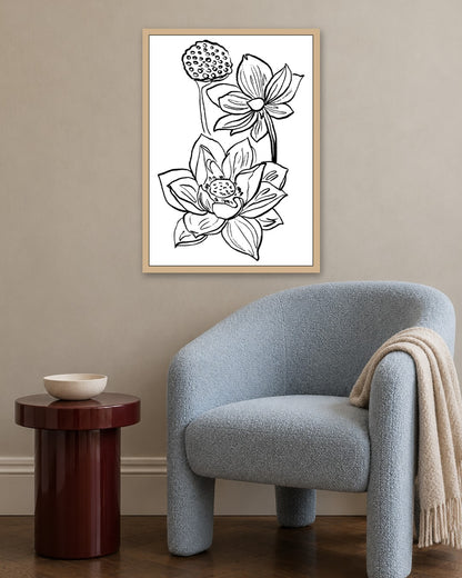 SENT Studio - Blooming Flowers Poster No. 9 - oak frame in a room