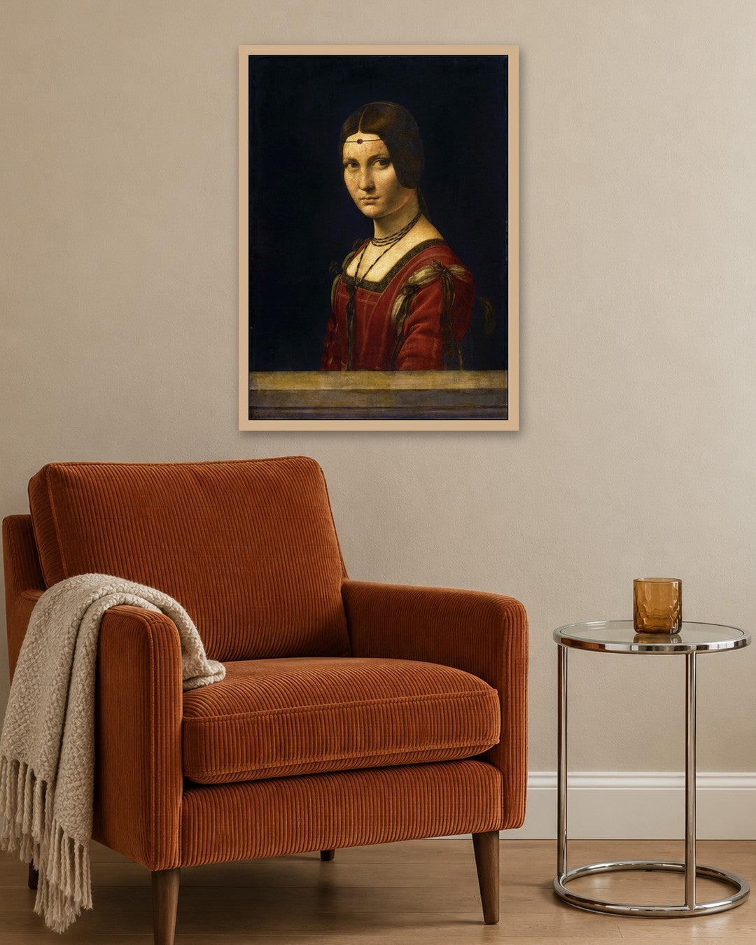 Leonardo da Vinci - La Belle Ferronnière - oak frame in a room