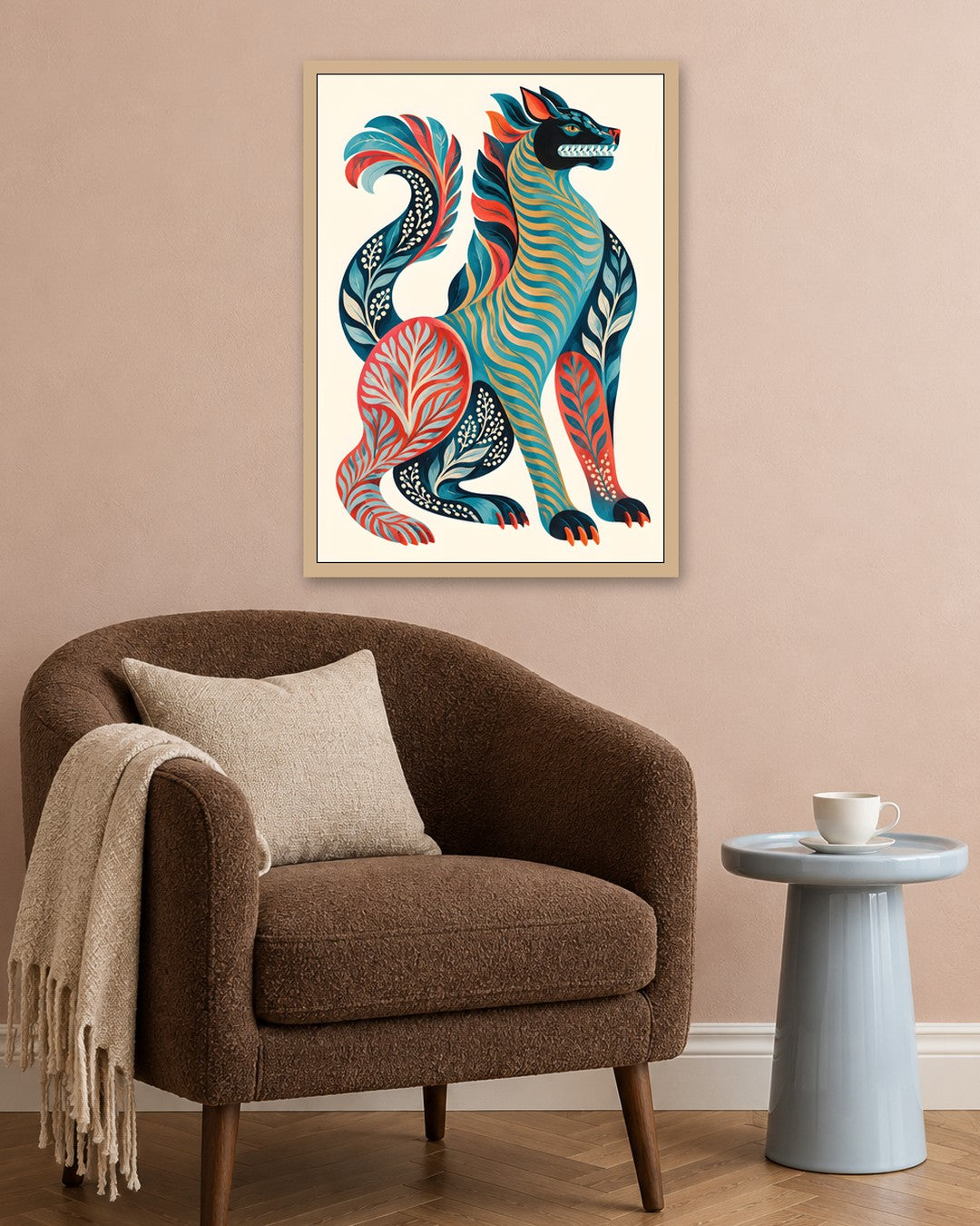 Gracie Cole - Folk Wolf - oak frame in a room
