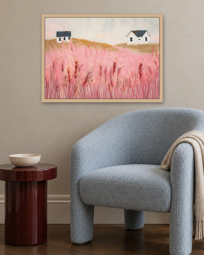 Wheat Field at Dusk - oak frame in a room