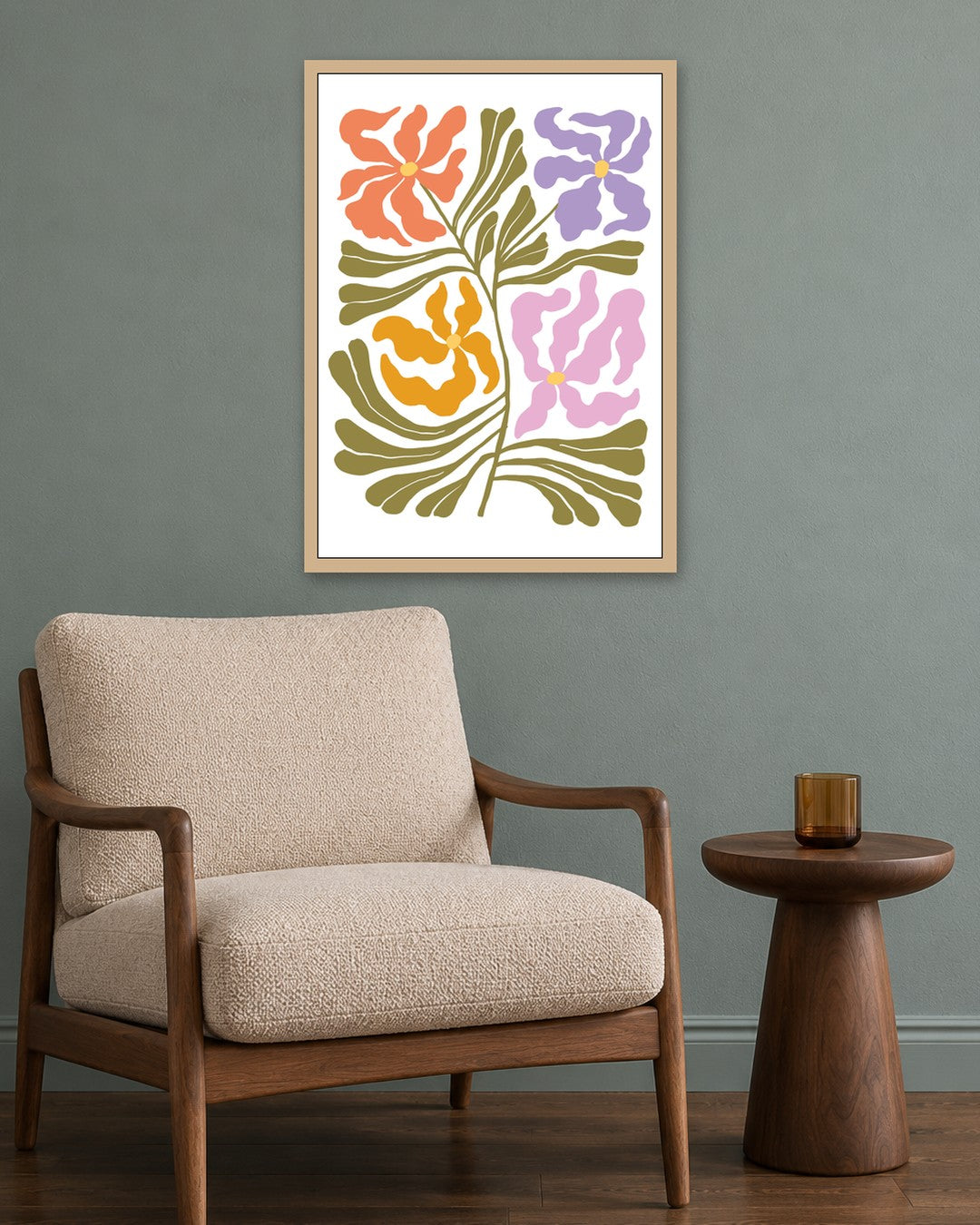 SENT Studio - Blooming Flowers Poster No. 48 - oak frame in a room