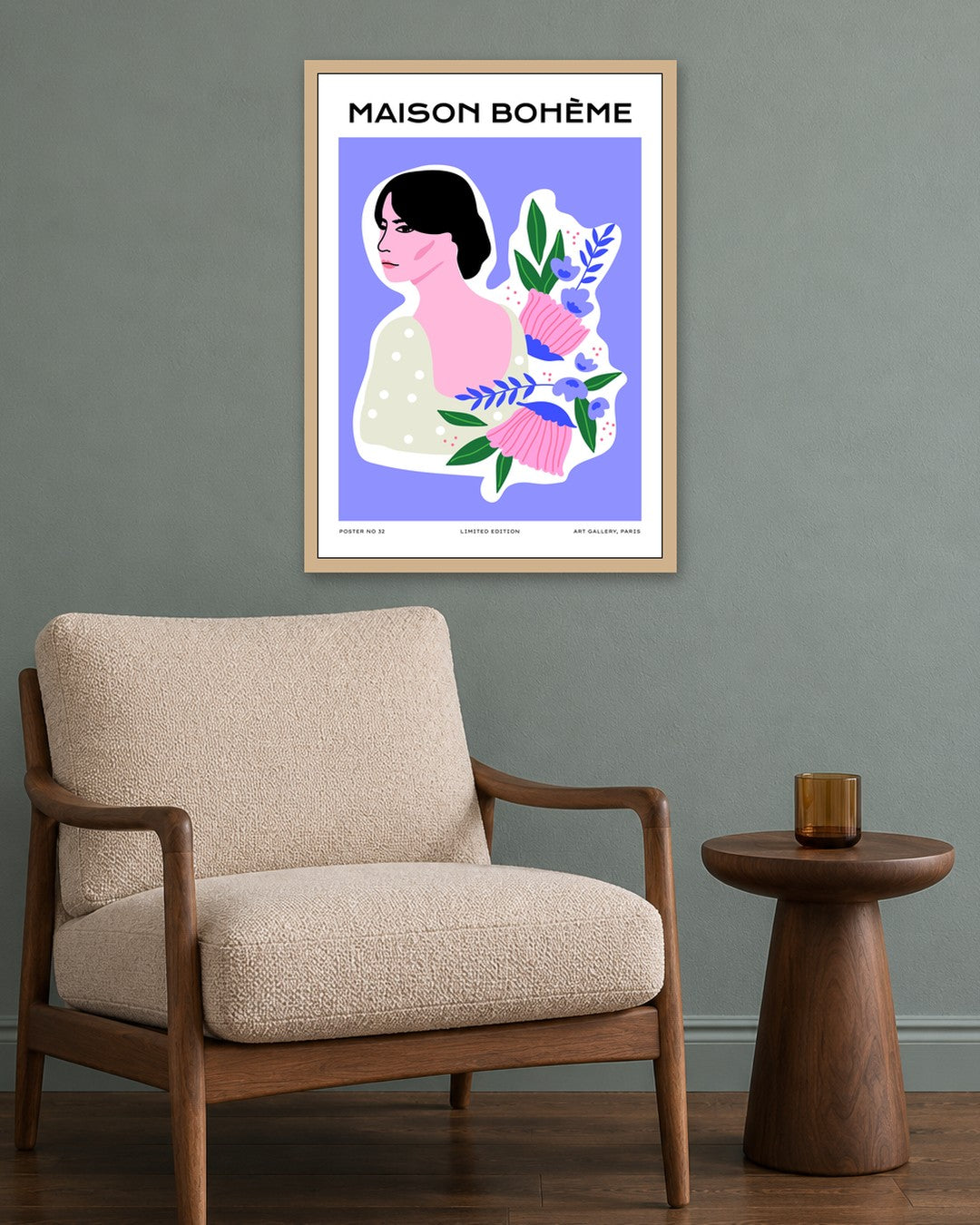 SENT Studio - Aesthetic Poster No. 32 - oak frame in a room