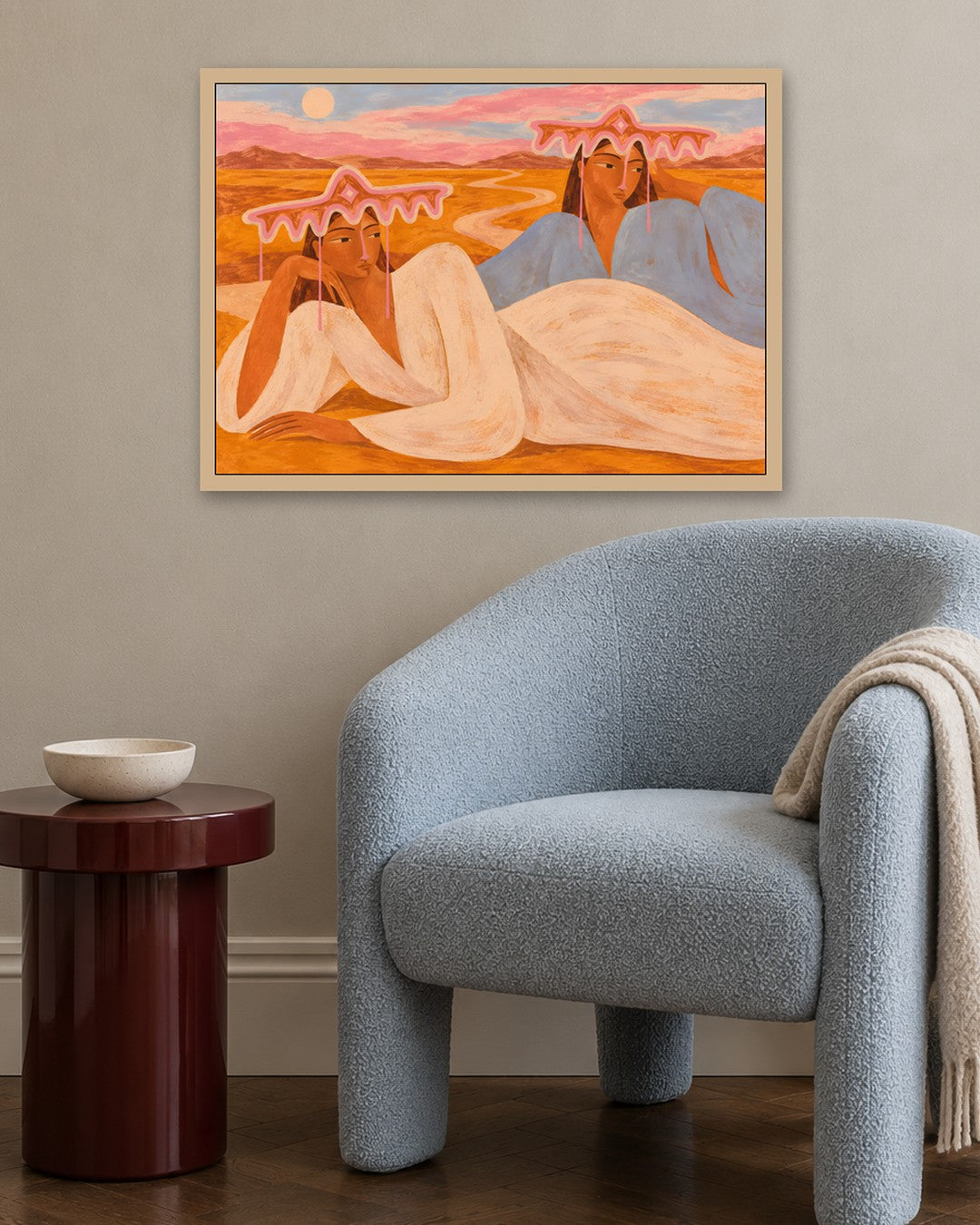 Larissa Warren - Reclining Figures in a Desert Landscape - oak frame in a room
