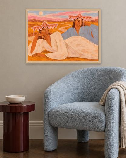 Larissa Warren - Reclining Figures in a Desert Landscape - oak frame in a room