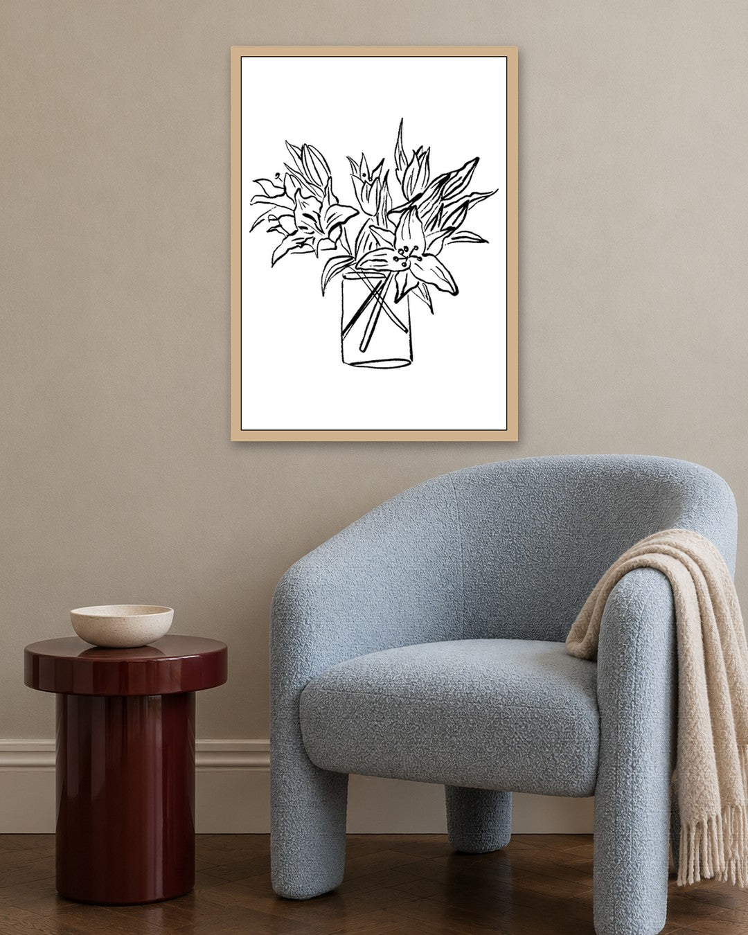 SENT Studio - Blooming Flowers Poster No. 15 - oak frame in a room