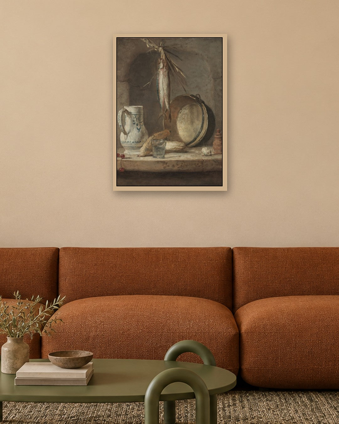 Jean-Siméon Chardin - Still Life with Herrings - oak frame in a room