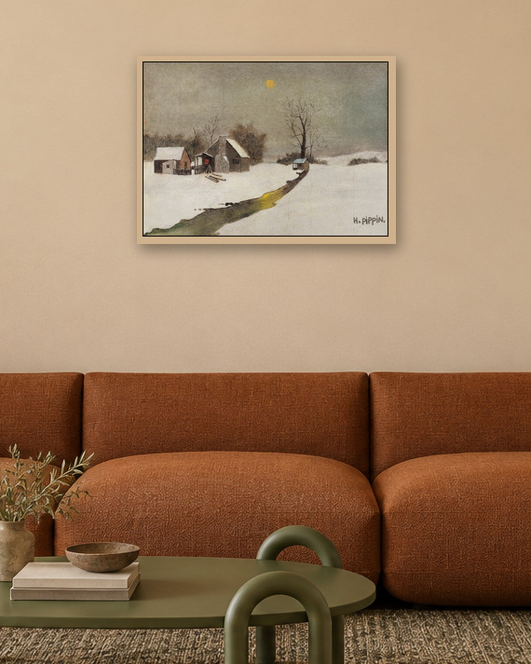 Horace Pippin - Snowy Farmhouse - oak frame in a room