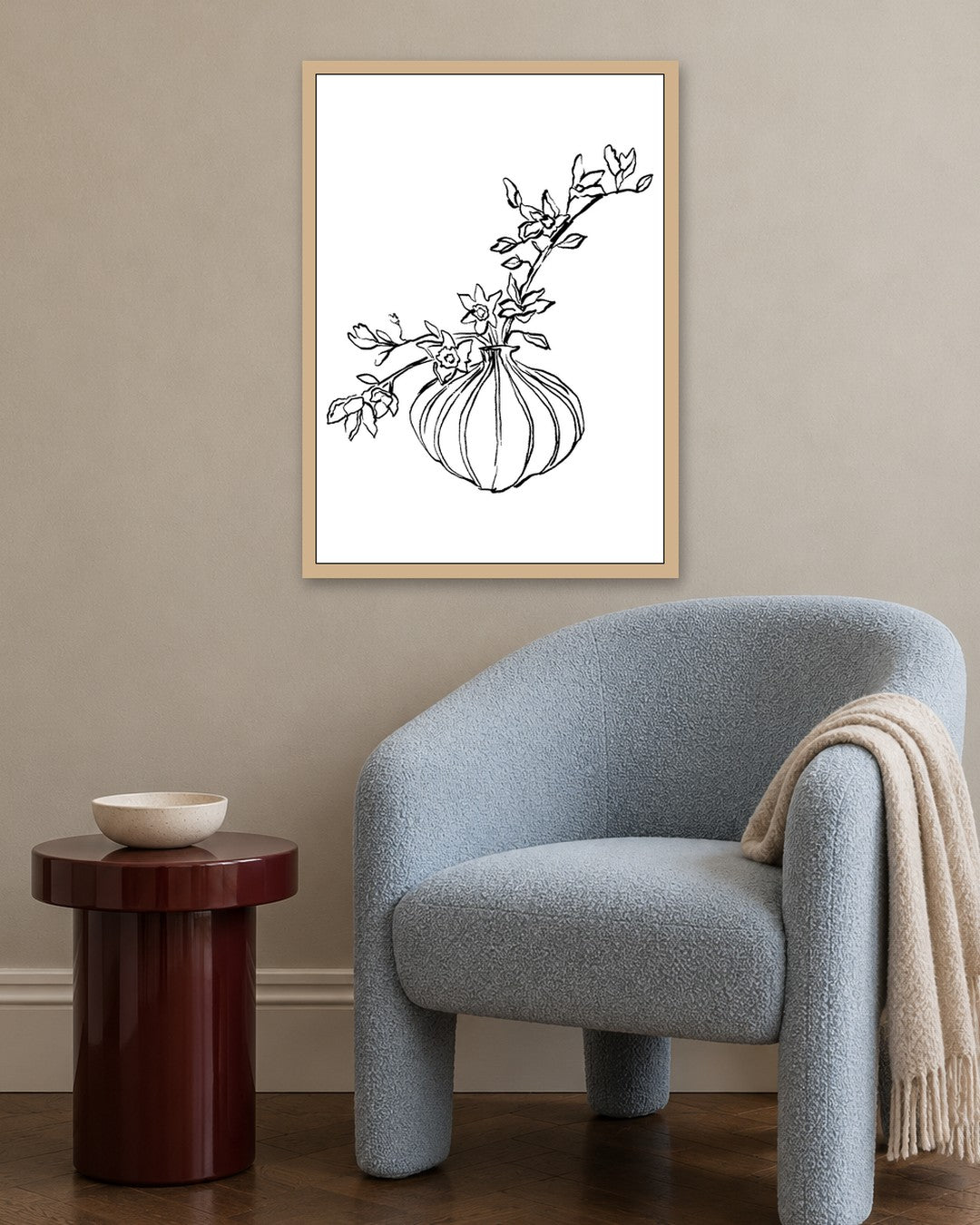 SENT Studio - Blooming Flowers Poster No. 14 - oak frame in a room
