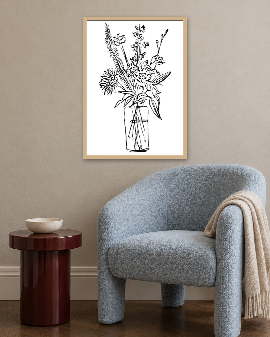 SENT Studio - Blooming Flowers Poster No. 5 - oak frame in a room
