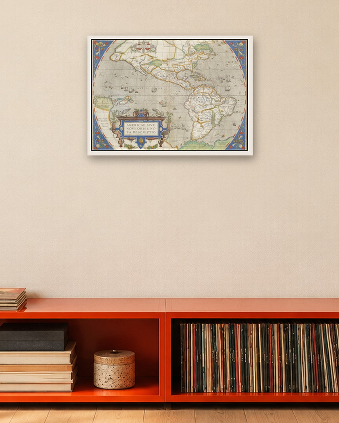 Abraham Ortelius - Map of the Americas - white frame in a room