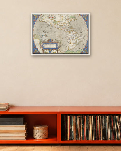 Abraham Ortelius - Map of the Americas - white frame in a room