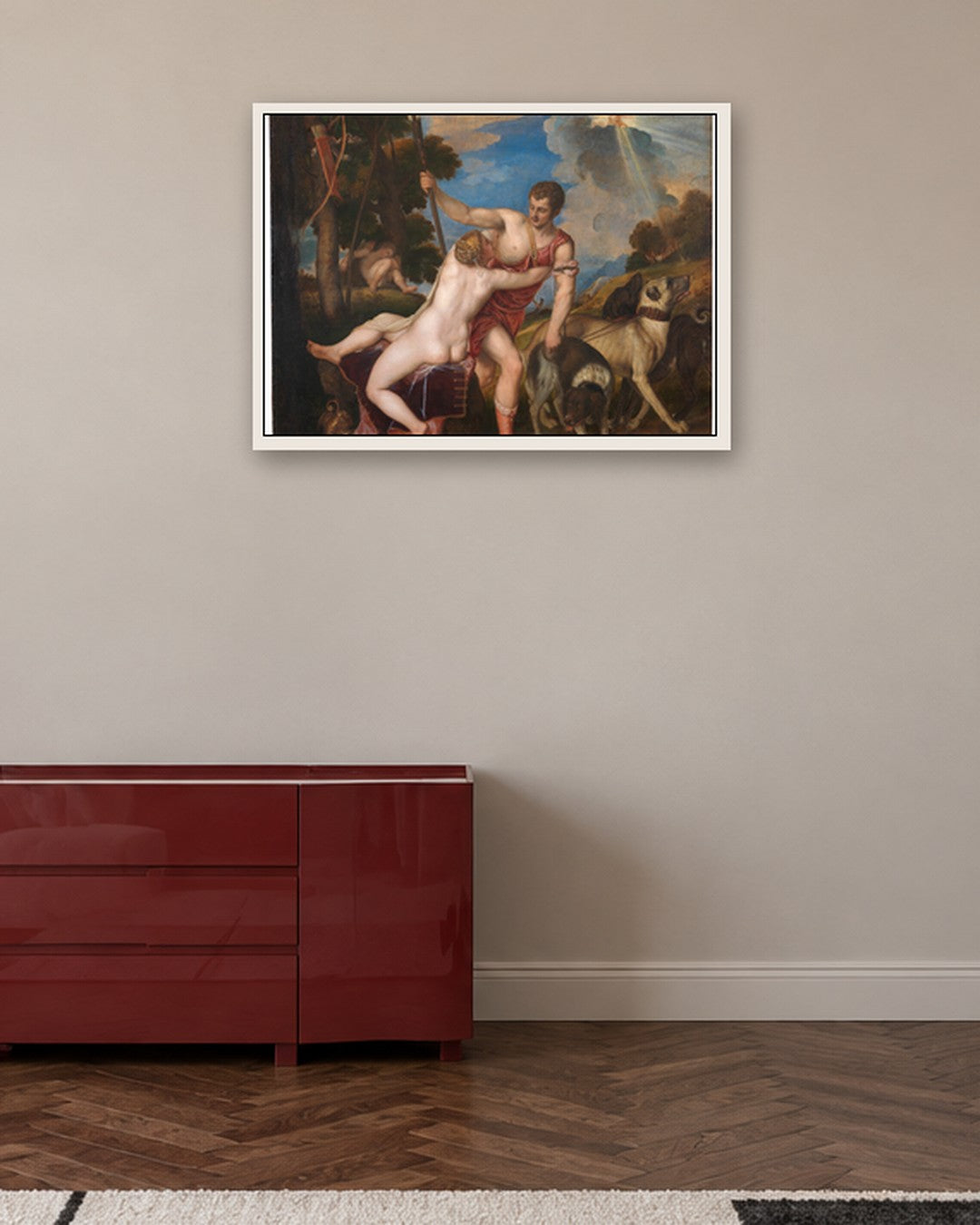 Titian - Venus and Adonis - white frame in a room