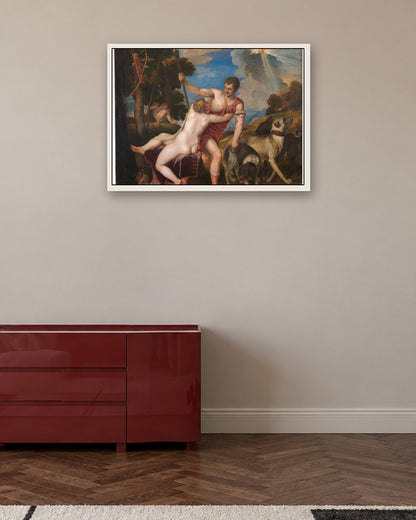 Titian - Venus and Adonis - white frame in a room