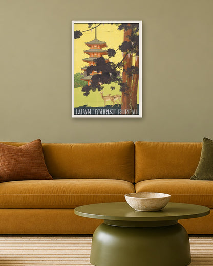 Japan Tourist Bureau - Five-Story Pagoda - white frame in a room