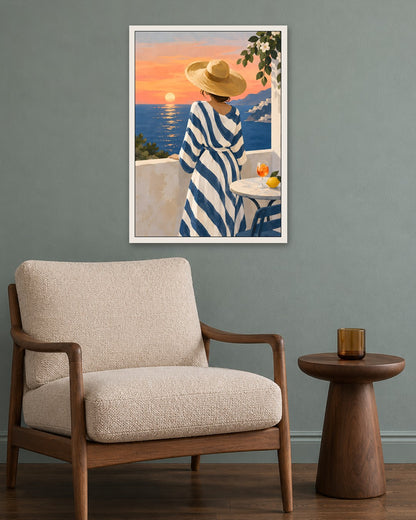 Jinna Jerre - Sunset Terrace by the Sea - white frame in a room