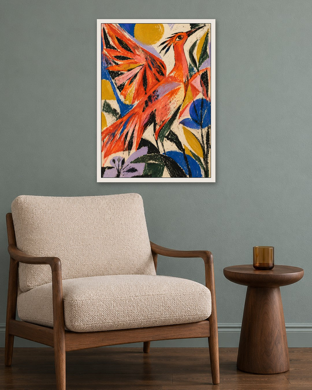 Faris Mcgee - A Bold Abstract Expressionist Oil Pastel Crayon P - white frame in a room