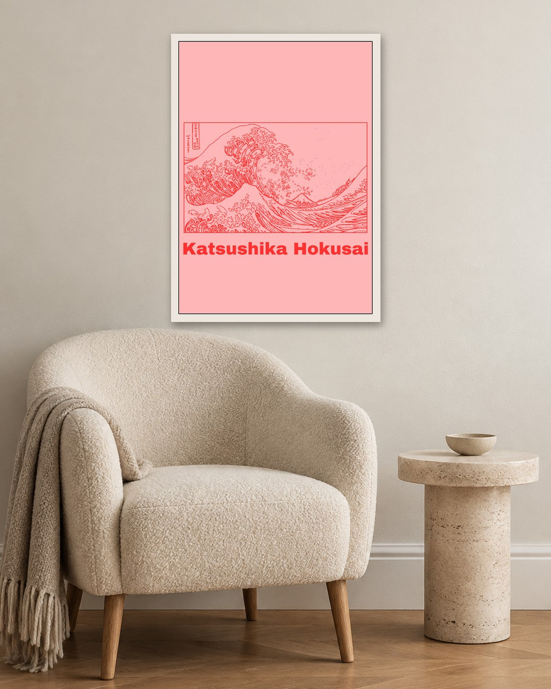 Katsushika Hokusai - The Great Wave (Study) - white frame in a room