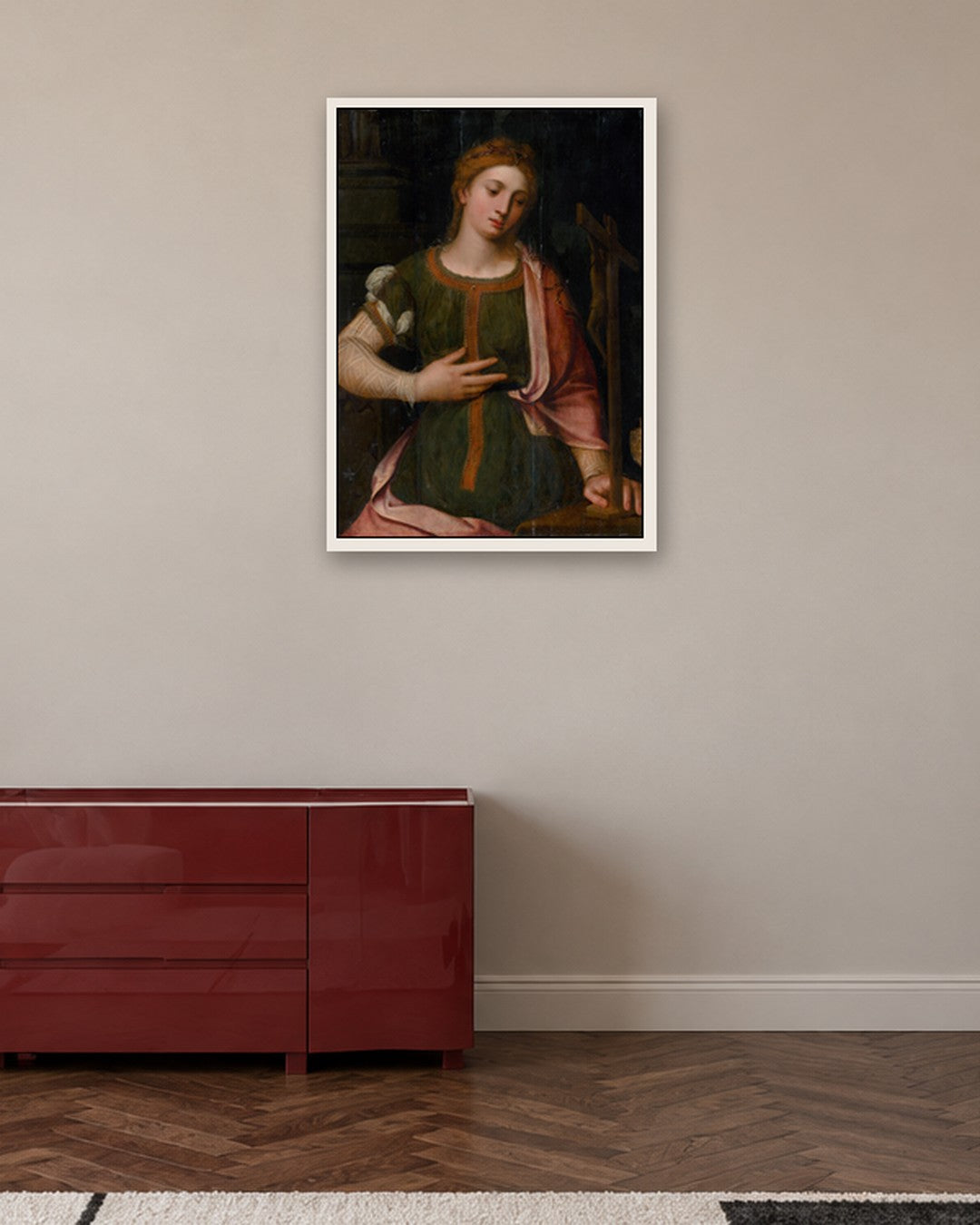 Renaissance Masters - Saint Catherine with the Wheel - white frame in a room