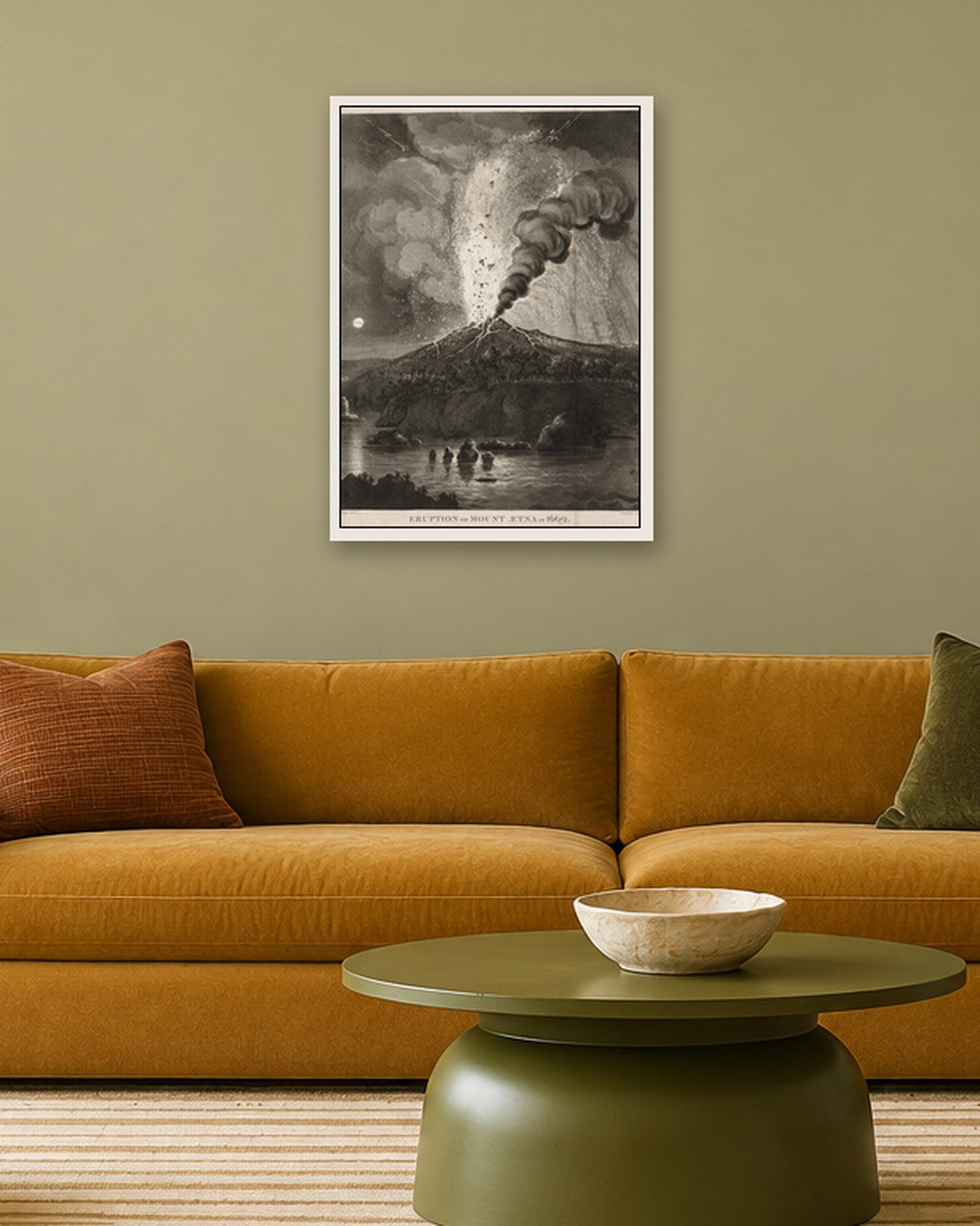 Thomas Sutherland - Eruption of Mount Aetna in 1669 - white frame in a room