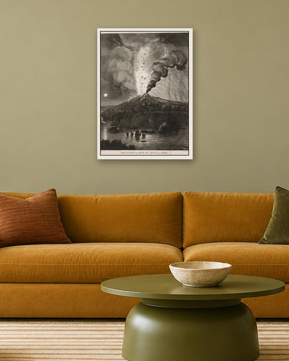Thomas Sutherland - Eruption of Mount Aetna in 1669 - white frame in a room