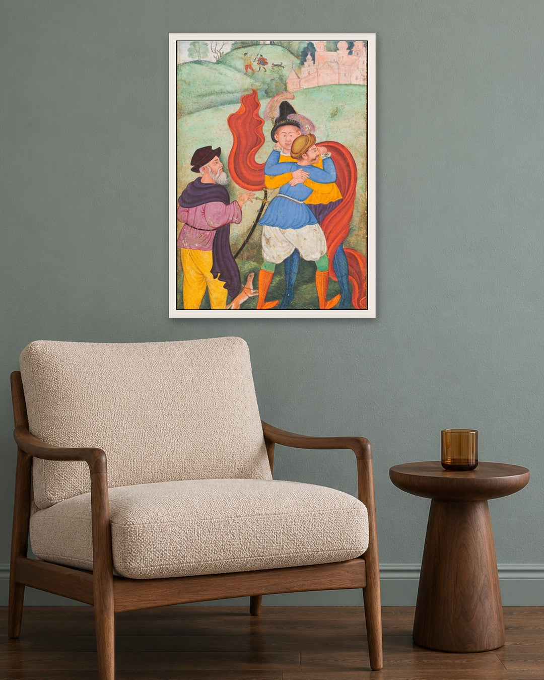 Renaissance Masters - The Embrace in the Meadow - white frame in a room