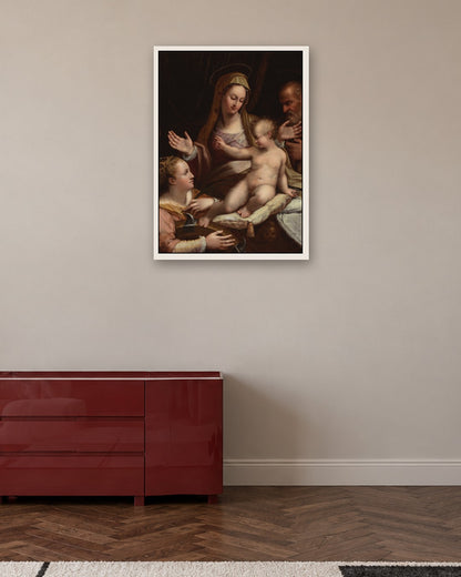 Renaissance Masters - Holy Family with Saint Catherine - white frame in a room
