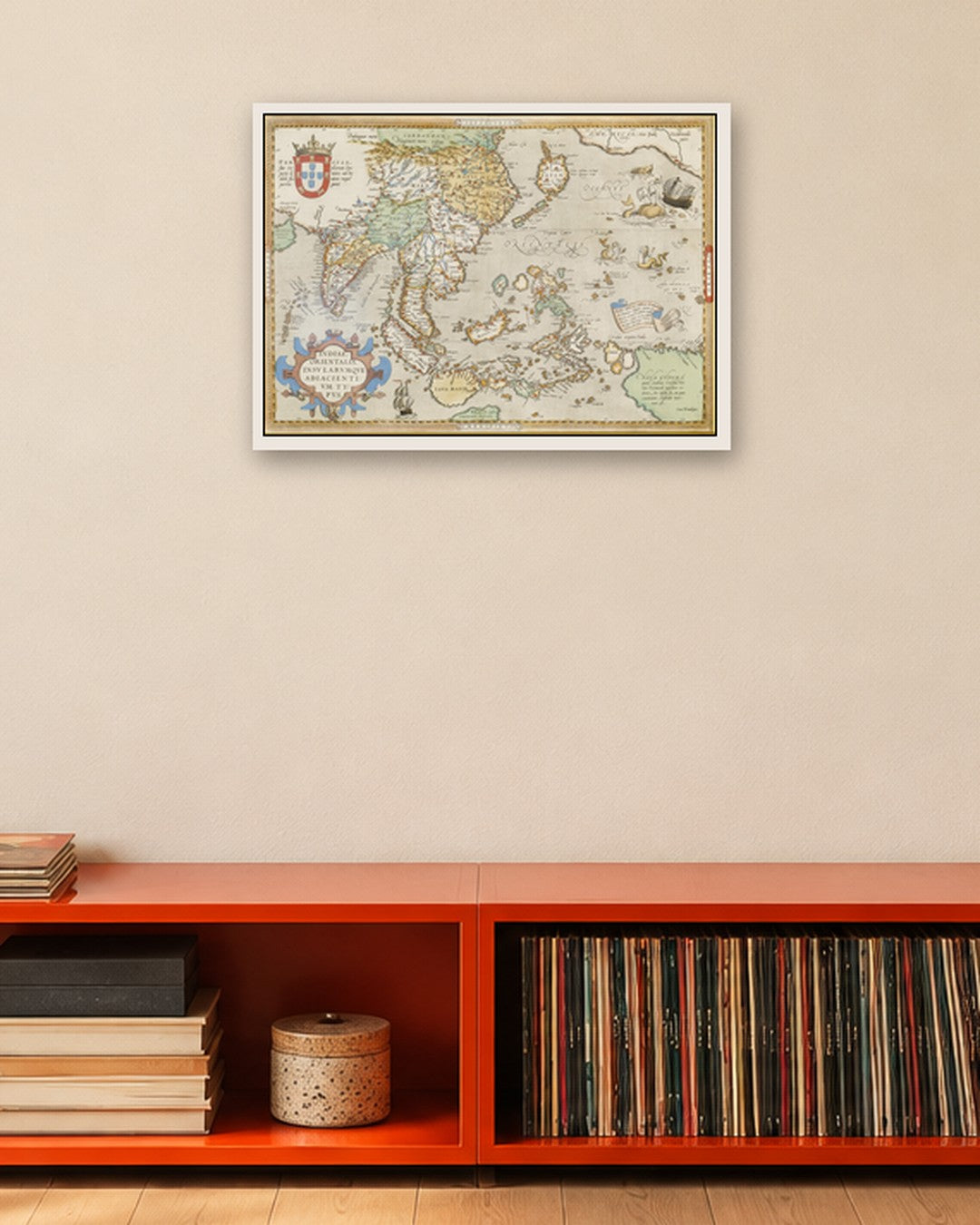 Abraham Ortelius - Map of the East Indies - white frame in a room