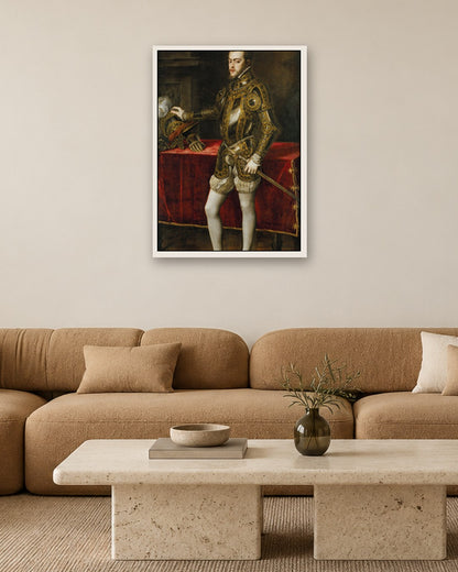 Titian - Philip II in Armour - white frame in a room