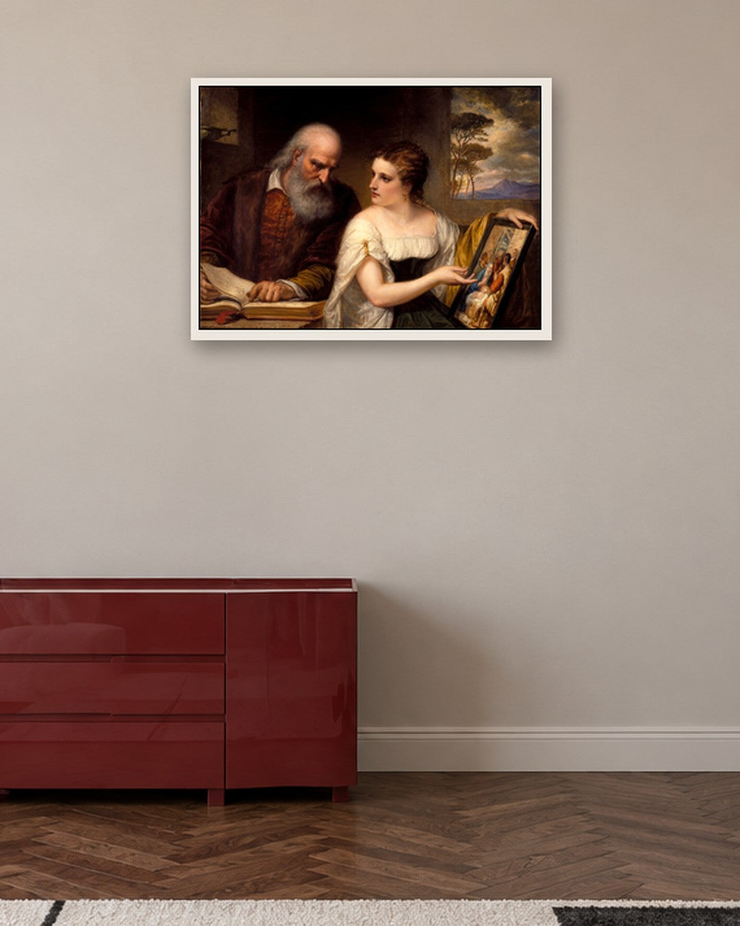 Titian - The Painter and His Muse - white frame in a room