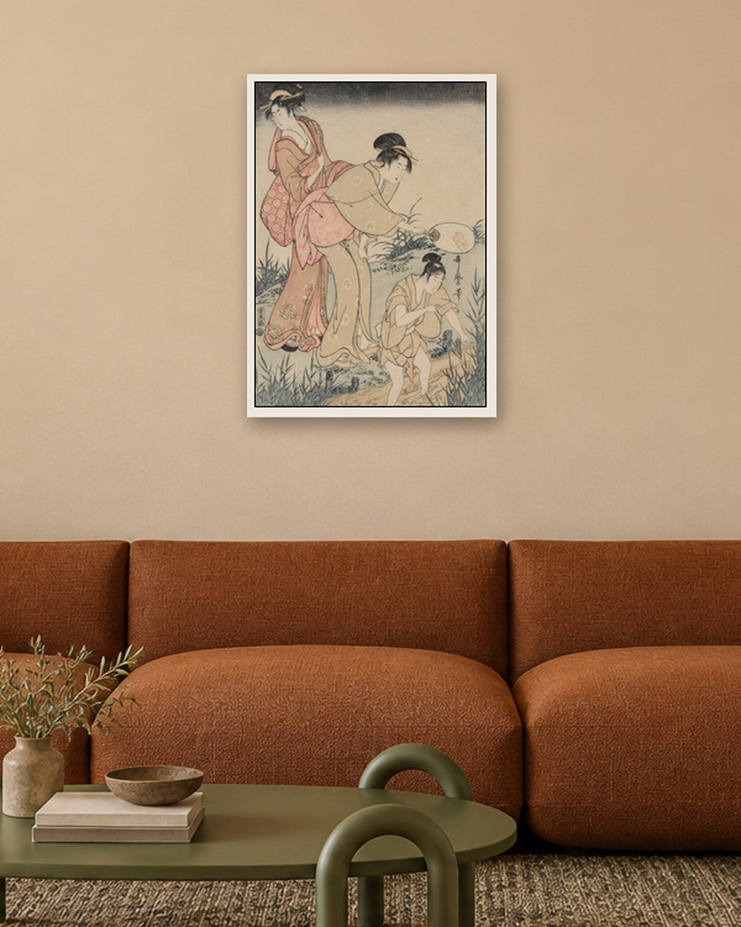 Kitagawa Utamaro - Catching Fireflies Beneath a Willow Tree (right) - white frame in a room