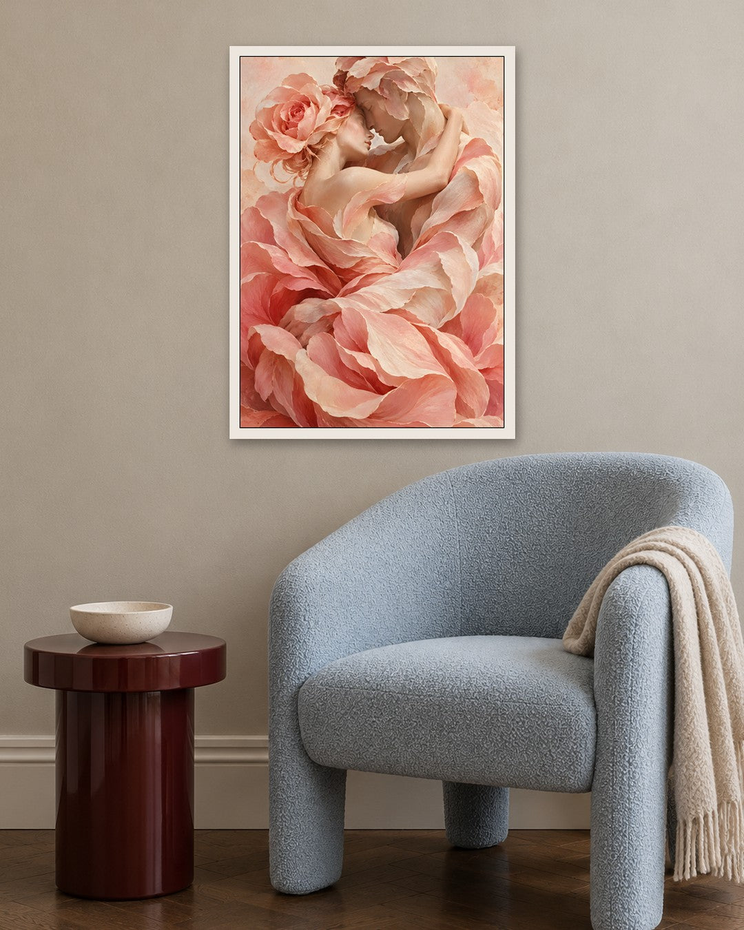 Hugo Morgan - Petal Wrapped Tender Embrace - white frame in a room