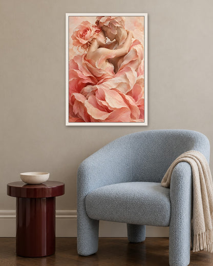 Hugo Morgan - Petal Wrapped Tender Embrace - white frame in a room