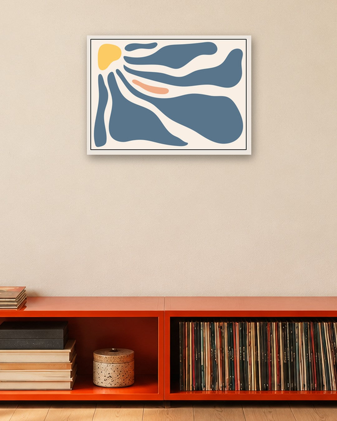 Abstract Wave - Blue - white frame in a room