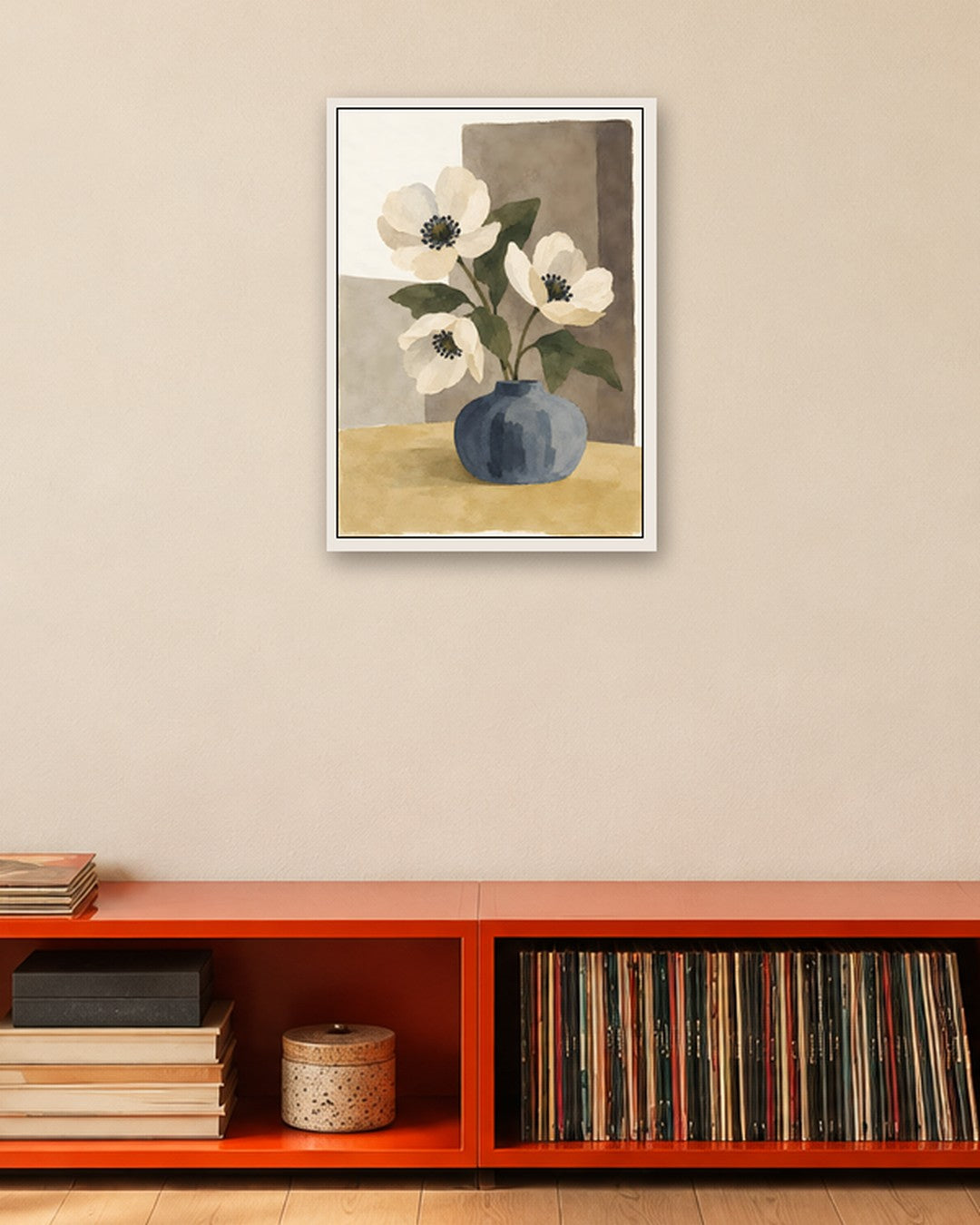Cengiz Curtis - Minimalist Anemones in a Slate Vase - white frame in a room