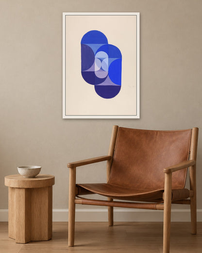 Joseph Schillinger - Key Blue (from series, the Mathematical Basis of the Arts) - white frame in a room
