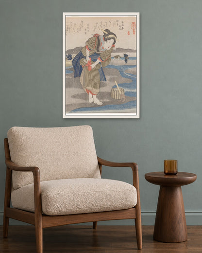 Utagawa Kuniyoshi - Fifth Print from A Low Tide Pentaptych - white frame in a room